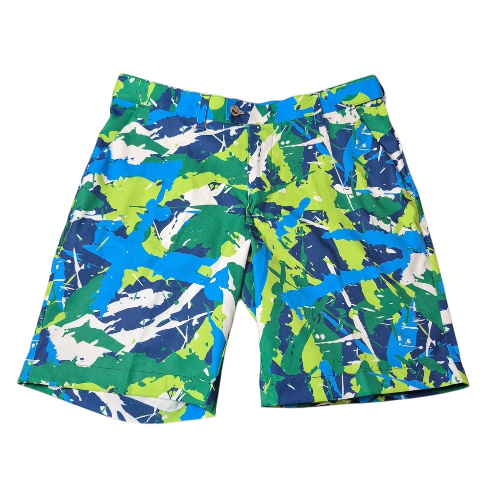 Loudmouth Golf Men's 34 Shorts Green Blue Paint Splatter 9" Inseam